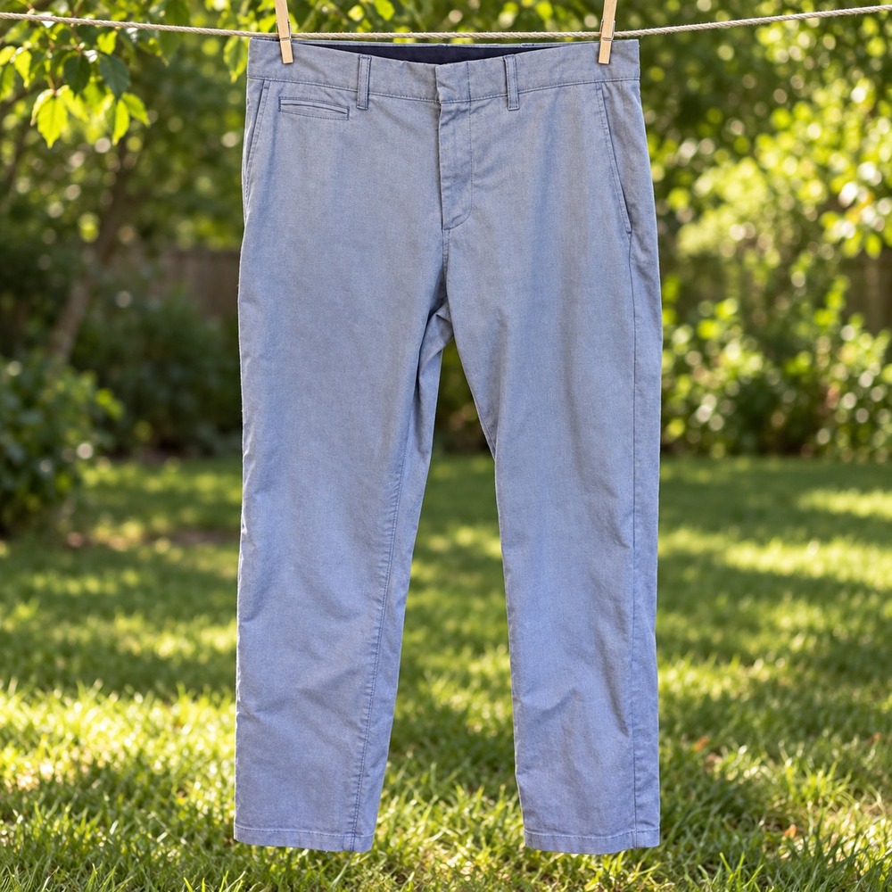J.Crew Men's Oxford Tech Pant 33x32 Blue Gray Flat Front Chino Style BX186